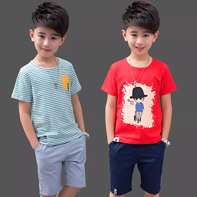 【Áo phông + quần đùi hai mảnh】 bộ đồ mùa hè bé trai, bộ quần áo trẻ em mùa hè ngắn tay trẻ em lớn - Phù hợp với trẻ em