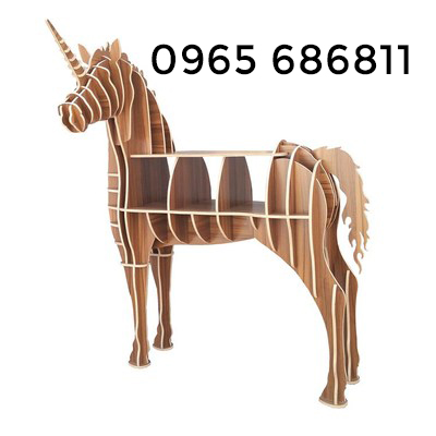 Kệ đựng đồ đựng sách chất liệu gỗ công nghiệp thiết kế hình con ngựa giá sách hình con nhựa độc đáo