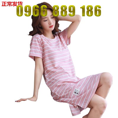 Váy ngủ nữ mùa hè cotton Hàn Quốc có thể mặc bên ngoài phần váy dài, đồ ngủ một mảnh dành cho người lớn mập mạp - Đêm đầm