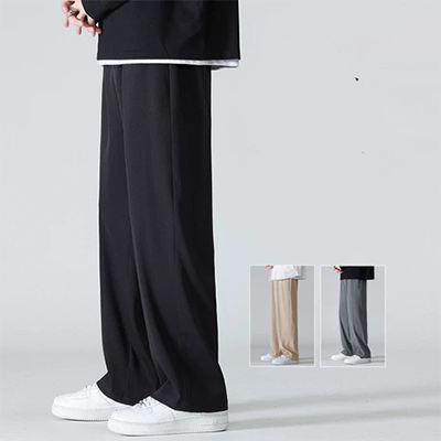 Quần tây nam ống rộng thẳng giản dị phù hợp với quần dài mùa hè mỏng phần Hồng Kông phong cách đen chín điểm quần nhỏ thủy triều hoang dã - Suit phù hợp