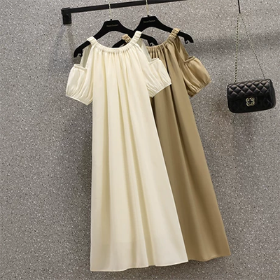 Phong cách mùa hè từ mới Hàn Quốc giản dị giữa váy dài chữ A eo cao sinh viên nữ cổ áo quây váy - A-Line Váy