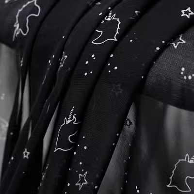 Đầy màu sắc vần điệu màu đen kỳ lân ngôi sao đồng in vải voan mùa hè quần áo vải tùy chỉnh - Vải vải tự làm