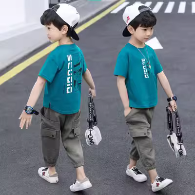Quần áo trẻ em bé trai phù hợp với quần áo mùa hè 2020 mới mùa hè nước ngoài cậu bé hai mảnh phong cách Hàn Quốc đẹp trai thủy triều mùa hè - Khác