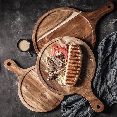 . Bít tết Đĩa bằng gỗ Gia dụng kiểu Nhật Bản Đĩa gỗ Hình chữ nhật Đĩa Phương Tây Bộ đồ ăn Bữa sáng Bộ đồ ăn Pizza Chủ bảng bằng gỗ - Tấm Tấm