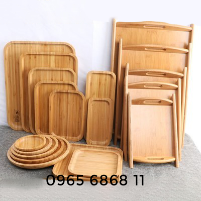 Khay gỗ tre phong cách Nhật bản hình chữu nhật tay cầm chống nóng khay gỗ rắn chắc chắn chống mối mọt