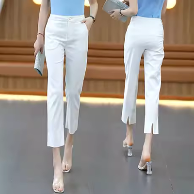 Chín quần nữ xuân 2019 giản dị quần thun eo trắng quần jeans harem mỏng và rộng mới tăng - Quần Harem