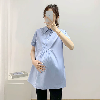 Phiên bản Hàn Quốc của phụ nữ mang thai mùa hè lỏng cộng với kích thước váy bà bầu là sọc mỏng váy thun cotton bà bầu váy dài giữa - Áo thai sản