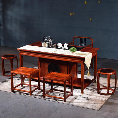 Bàn ghế gỗ gụ Miến Điện bàn trà gỗ hồng mộc mới phong cách Trung Quốc gỗ rắn trái cây lớn gỗ hồng mộc bàn trà bàn ghế kết hợp bàn cà phê - Bàn trà