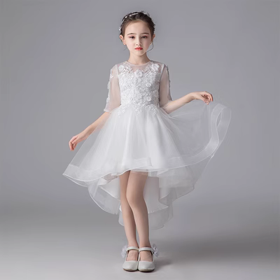 Cô gái phù dâu nhỏ hoa cô gái đám cưới mùa xuân và mùa hè váy trắng công chúa váy trẻ em váy gạc trắng sinh nhật trang phục mịn màng - Váy trẻ em