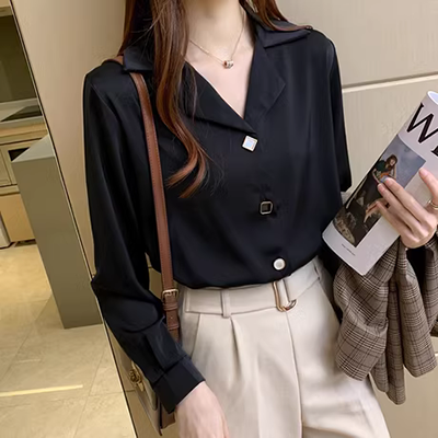 Áo voan đen nữ dài tay 2019 Quần áo mới cho nữ Quần áo thu đông phiên bản Hàn Quốc thời trang nước ngoài nhẹ nhàng trưởng thành - Áo sơ mi