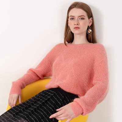 Peoleo phao nổi 2019 thu đông mới áo len mohair cổ tròn rộng rãi áo len lười gió áo len - Áo len cổ chữ V