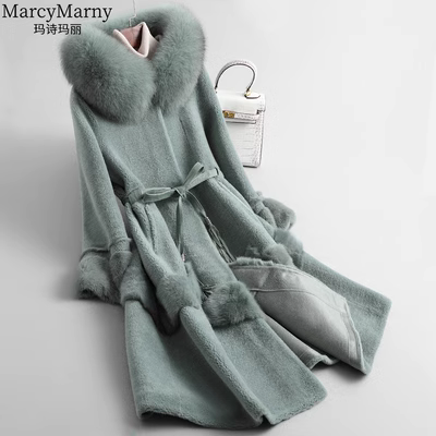 Marsh Marie 2020 áo khoác lông cừu mới cho nữ chống mùa dài lông cáo mỏng cổ áo lông cừu - Faux Fur