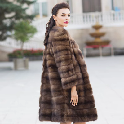Hàng châu Âu Nga nguyên bản màu sable cổ tròn dài mid-lady áo khoác lông thú tính khí phong phú và quyến rũ - Faux Fur