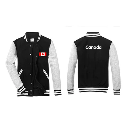 Áo khoác cờ Canada Đồng phục bóng chày Canada áo khoác bóng chày bông đen áo khoác len lông cừu - Áo khoác thể thao / áo khoác
