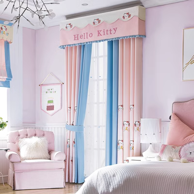 Hello Kitty màu hồng bảo vệ môi trường phòng ngủ bé rèm vải hoạt hình phòng trẻ em cô gái phong cách công chúa hàn quốc - Phụ kiện rèm cửa