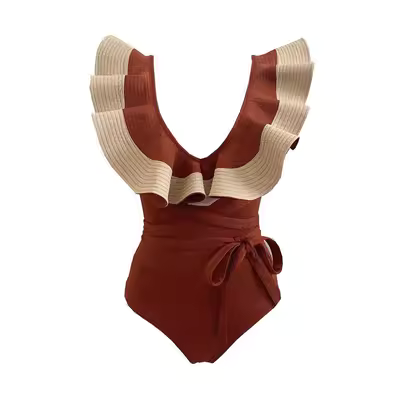 Áo tắm 2020 mới sexy cổ chữ V lớn xù một mảnh eo cao thon gọn bụng áo tắm thời trang mùa xuân nóng - Bộ đồ bơi One Piece