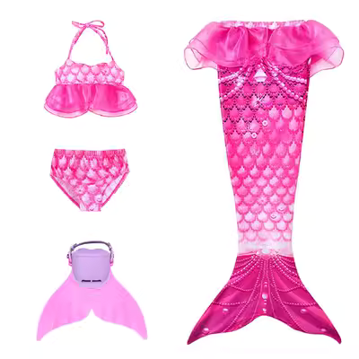 Quần áo nàng tiên cá trẻ em phù hợp với bộ đồ mới nàng tiên cá bikini áo tắm công chúa váy ren - Đồ bơi trẻ em