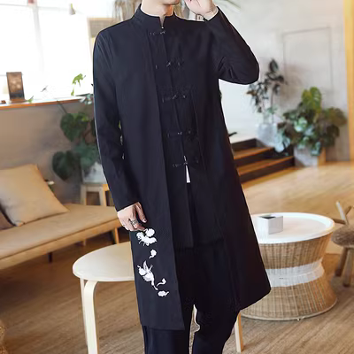 Nhật Bản mua áo gió nam phong cách Trung Quốc 2018 mới áo choàng dài trung cổ áo choàng nam mùa thu áo choàng dài - Áo gió
