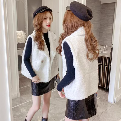 Mùa thu đông Thời trang Hàn Quốc khí chất giả da cừu len vest hoang dã áo khoác ngắn áo khoác nữ - Áo vest