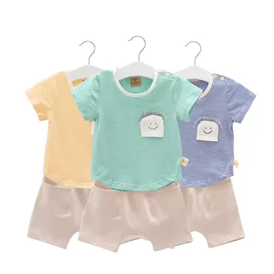 Thời trang gấu bé mùa hè nam phù hợp với cotton 0-1 tuổi Quần áo bé gái mỏng phần hai quần áo ngắn tay trẻ em - Phù hợp với trẻ em