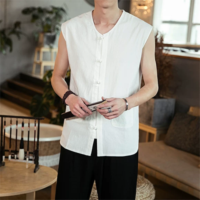 Áo vest nam mùa hè phong cách retro Trung Quốc nút áo Tang phù hợp với áo thun không tay Áo kiểu Trung Quốc Quần áo Kung Fu kiểu cổ áo xu hướng quần áo nam - Áo vest cotton