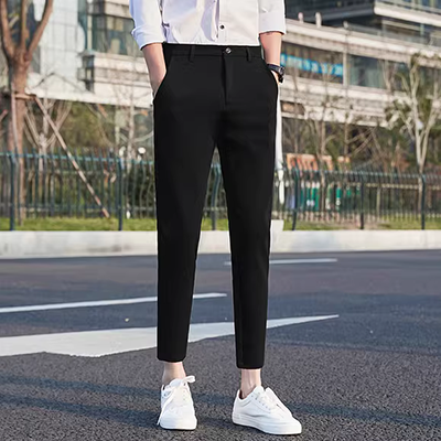 quần đẹp trai nam phiên bản Hàn Quốc của xu hướng băng lụa giản dị 9 quần chín điểm bf gió mặc quần harem cảm giác quần tụt - Crop Jeans