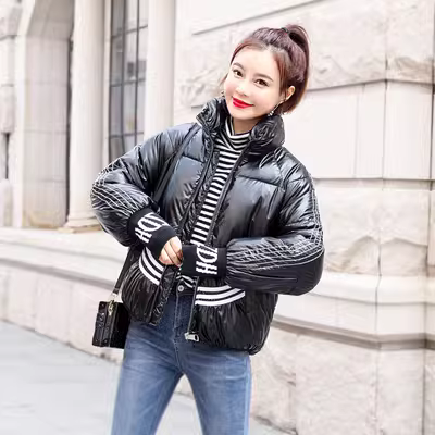 Áo khoác xuống đệm sáng bóng oversize nữ triều ngắn học sinh Hàn Quốc 2019 mới áo khoác dày mùa đông mới - Bông