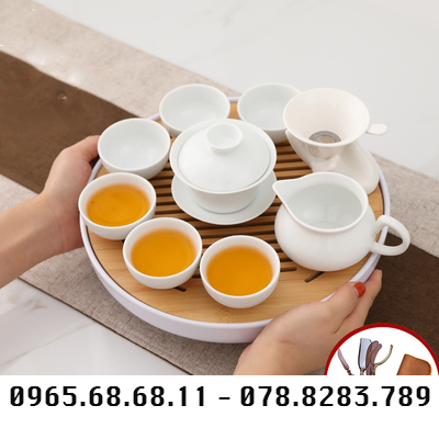 Bộ hoàn chỉnh bằng sứ trắng Kung Fu Chao Sơn bộ gốm đơn giản hiện đại phòng khách nhà trà khay trà ấm trà - Trà sứ